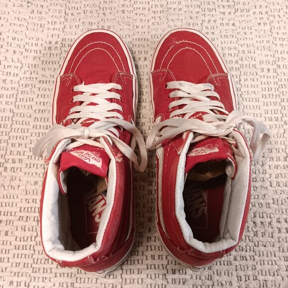Vans women's red canvas Sk8 Hi-Top athletic shoes sz 8 (or men's 6.5) - Picture 3 of 15